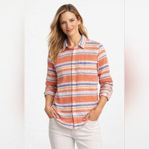STYLE & CO. STRIPED &‎ RUFFLED 100% COTTON BUTTON-DOWN LONG SLEEVE SHIRT SIZE L